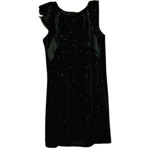 Cat & Jack Velvet Dress Girls L 10/12 Black Glitter Flutter Sleeve Shift Holiday